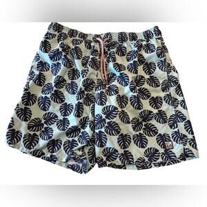 Tom & Teddy Mens Size Large Swim Trunks in Aqua with Navy Tropical Leaf
